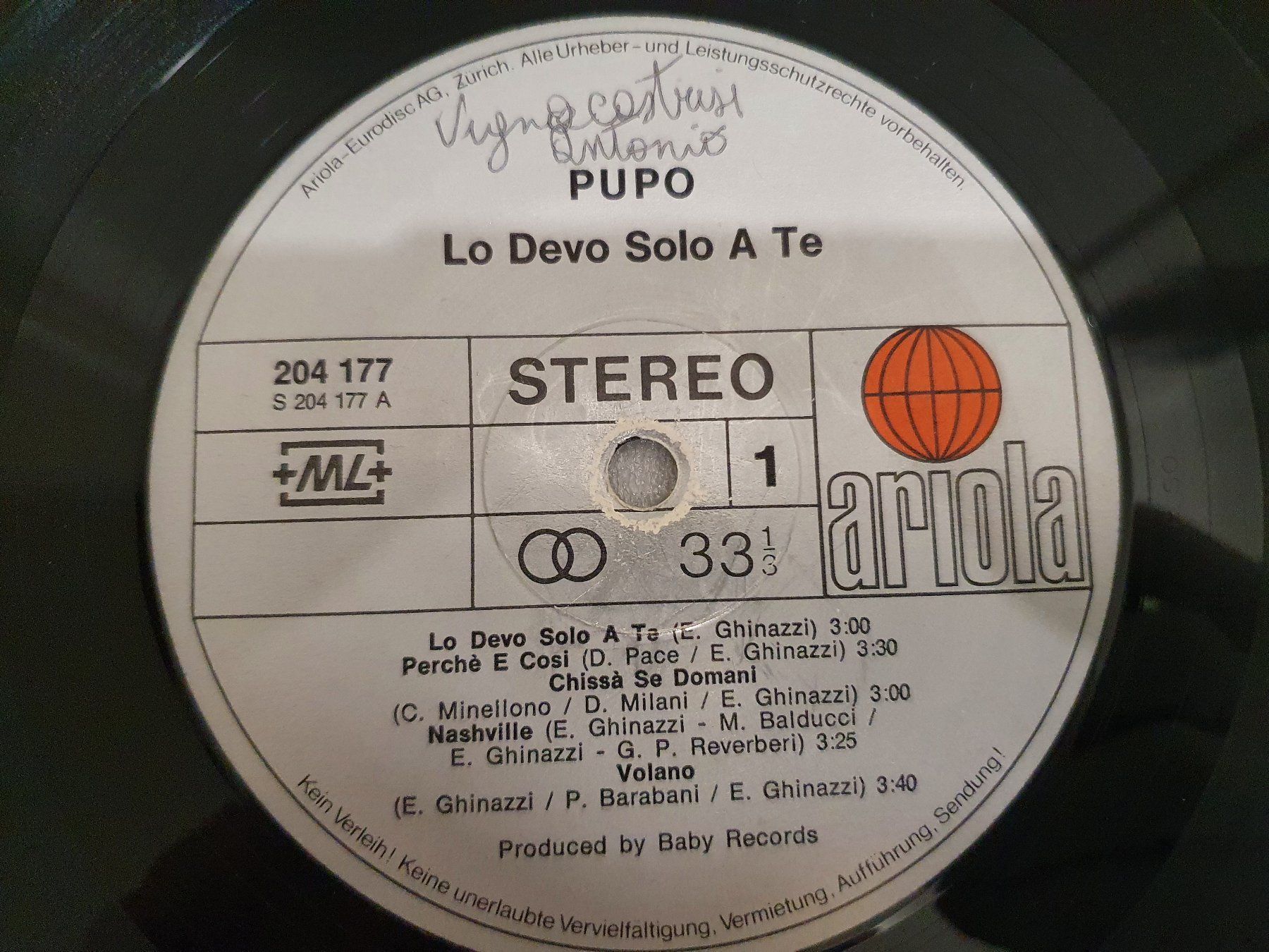 Dischi in vinile: Pupo – Lo Devo Solo A Te – Usato da Uster venduto da Vinyl-Leidenschaft 4