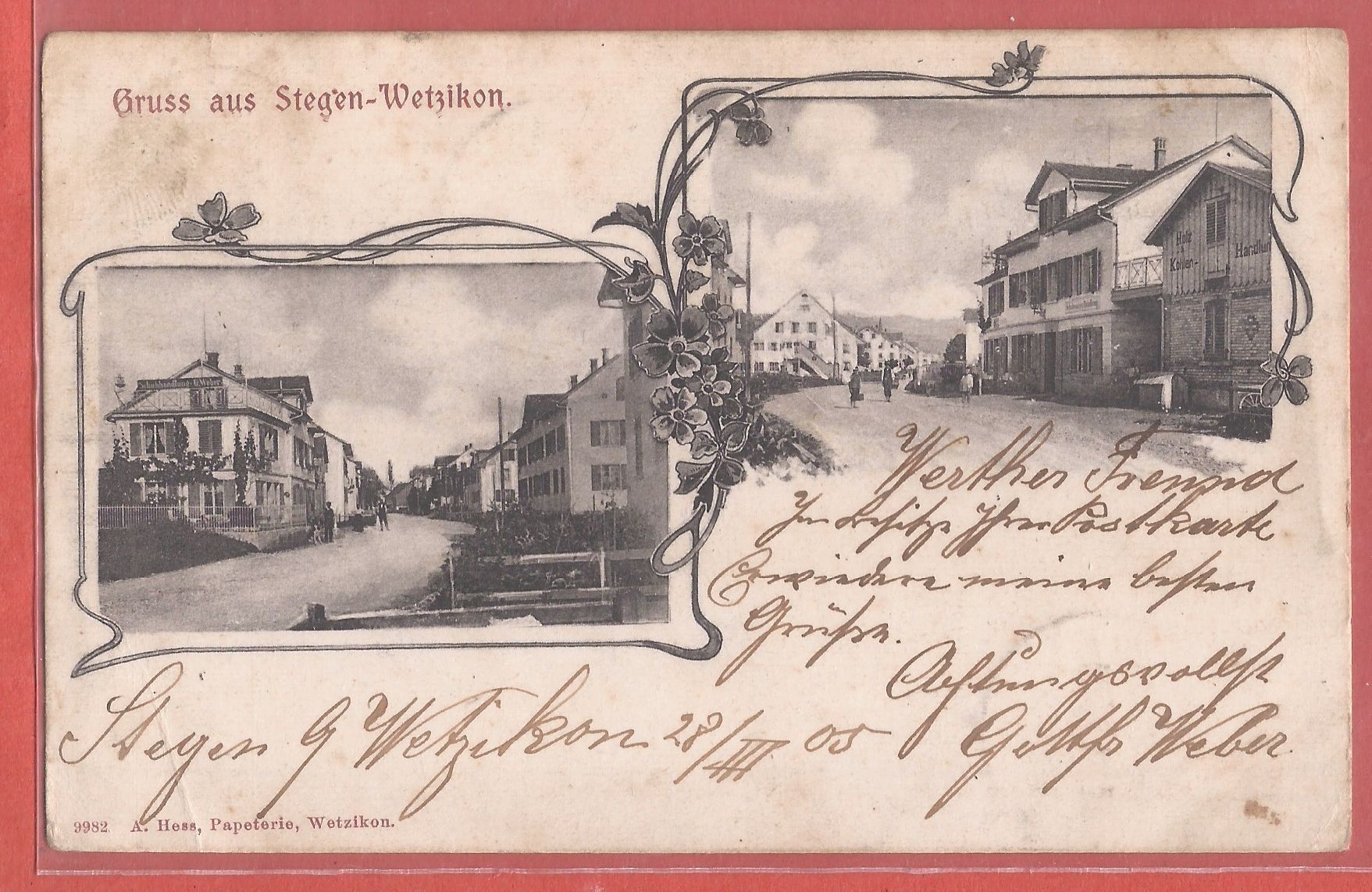 Cartoline postali: Wetzikon Stegen - 1905 – Usato da Fislisbach venduto da Porano