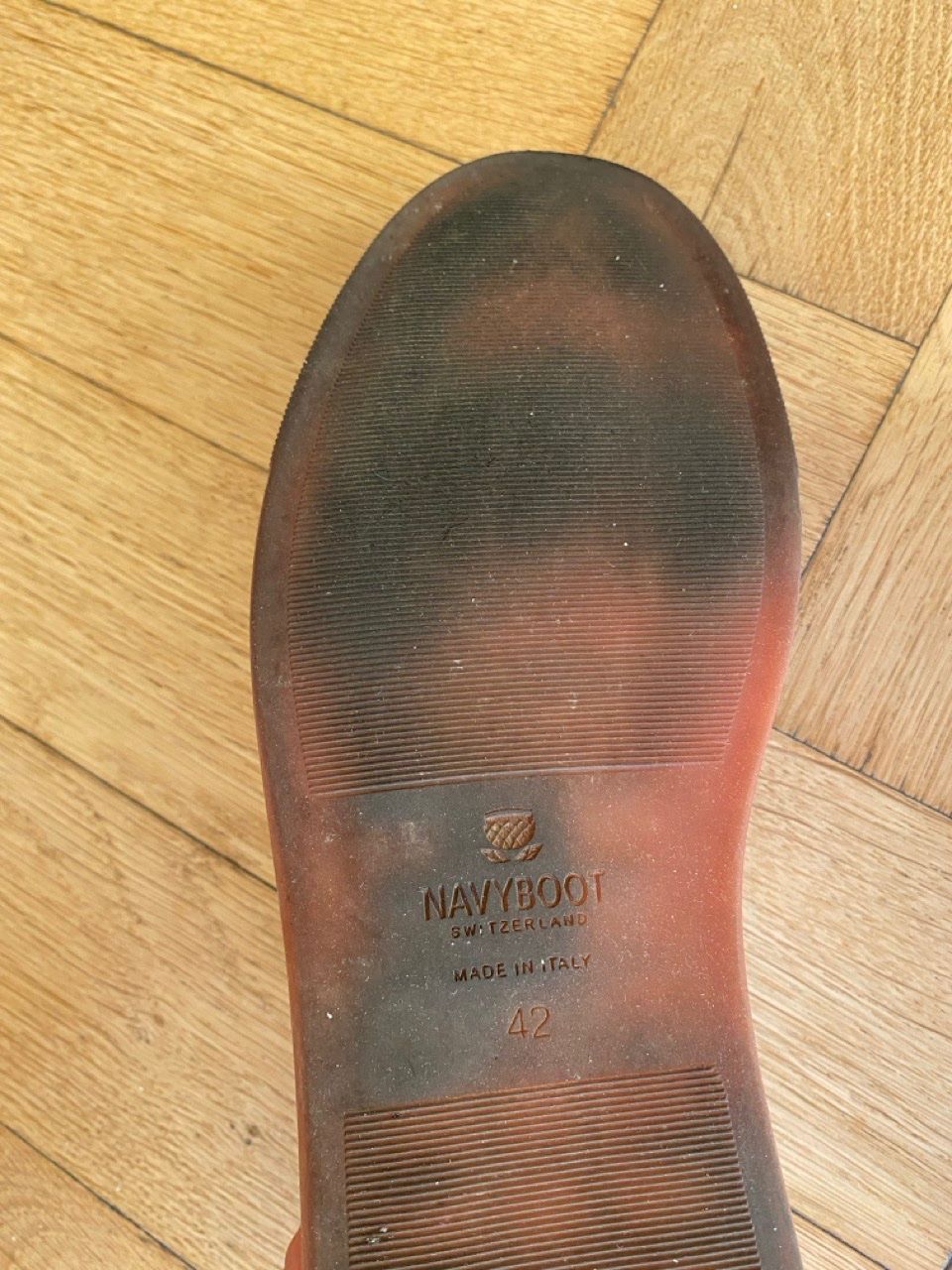 Navyboot Herrenschuhe: Navyboot Slipper, Leder, weiss, Gr. 42 – Gebraucht aus Lausanne von abie01 3