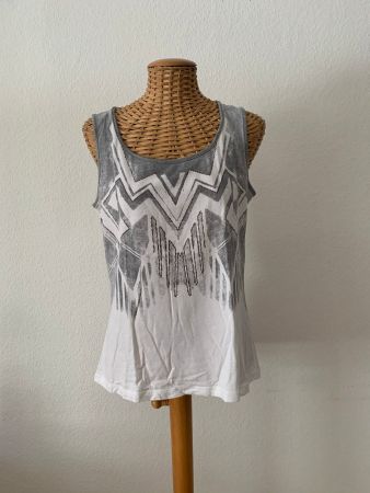 AMBEE - Top weiss-grau gemustert M