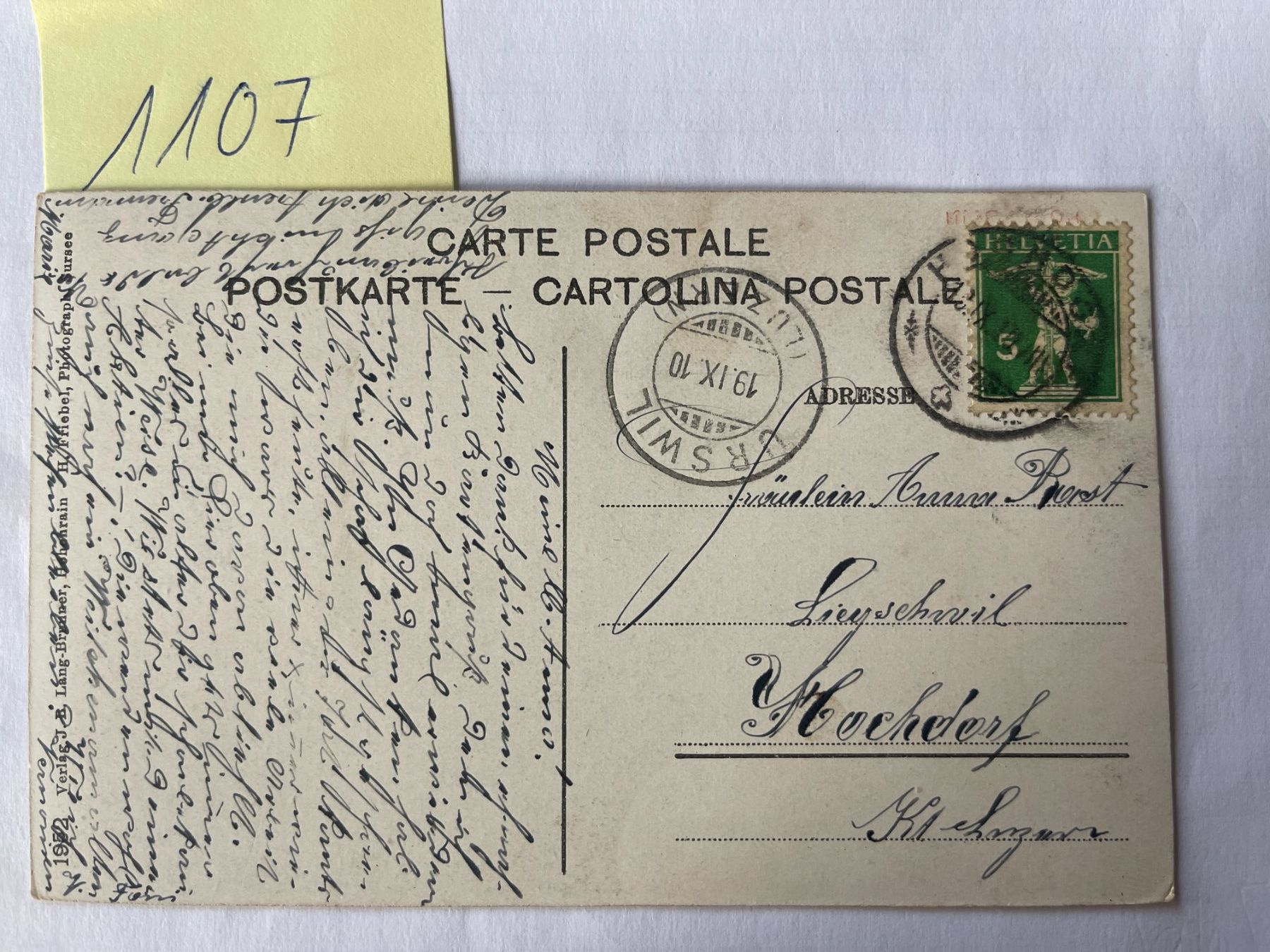 Cartoline postali: alte Postkarte / Ansichtskarte Hohenrain, 1910 – Usato da Niederwil AG venduto da dahu75 1