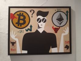 Destockage ⭐Peinture pop art edition 80x60 - Bitcoin/crypto