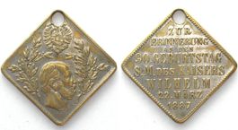 Medaille Klippe 1887 WILHELM I. 90. GEBURTSTAG Messing 34mm