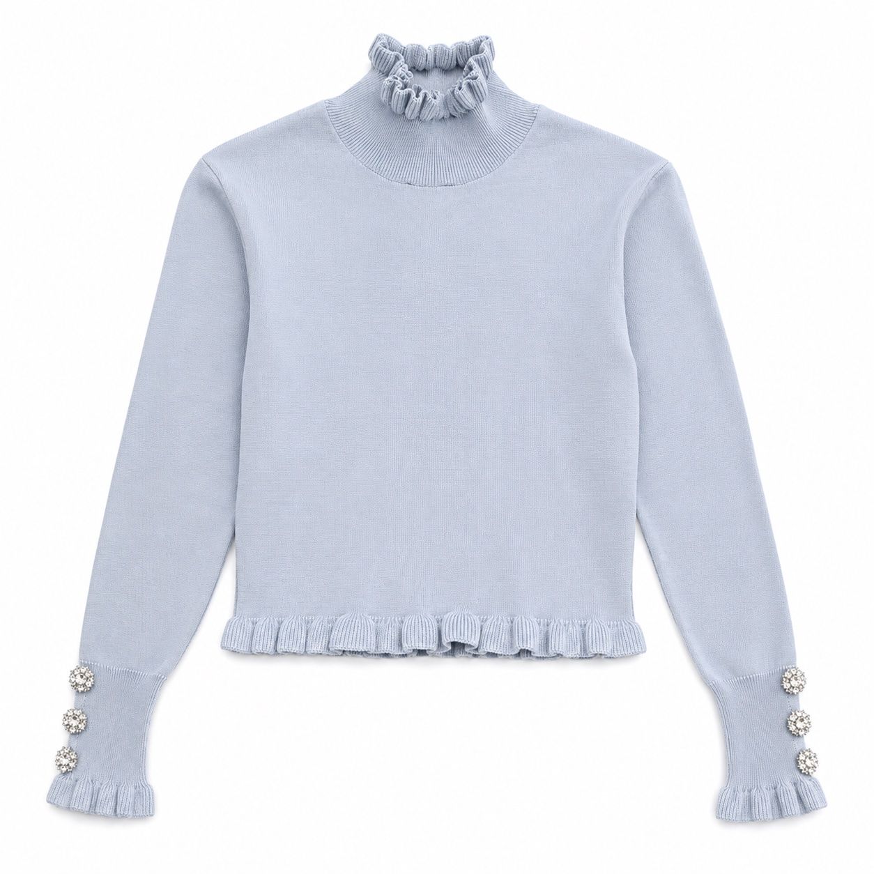 Zara Pullover & Sweatshirts: ZARA Feinstrickpullover Hellblau mit Volants | M/38 – Neu (gemäss Beschreibung) aus Aarberg von LovelyThings_