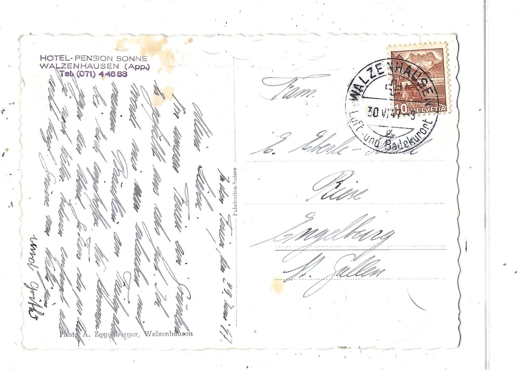 Ansichtskarten: AR Moos Walzenhausen mit Bodensee 1947 – Gebraucht aus Schocherswil von Wilare 1