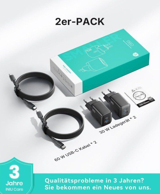 Ladegeräte: 2xINIU 30W USB C Ladegeräte, mit 60W Kabel – Neu und originalverpackt aus Münchenbuchsee von penny9