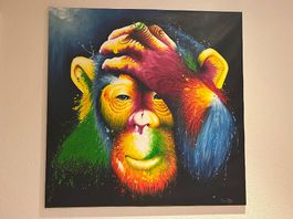 Pop Art Bild Bunter Affe auf Leinwand ca. 100 x 100 cm