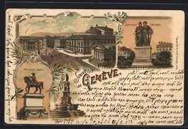 Litho Genève, Place Neuve, Monument Duf