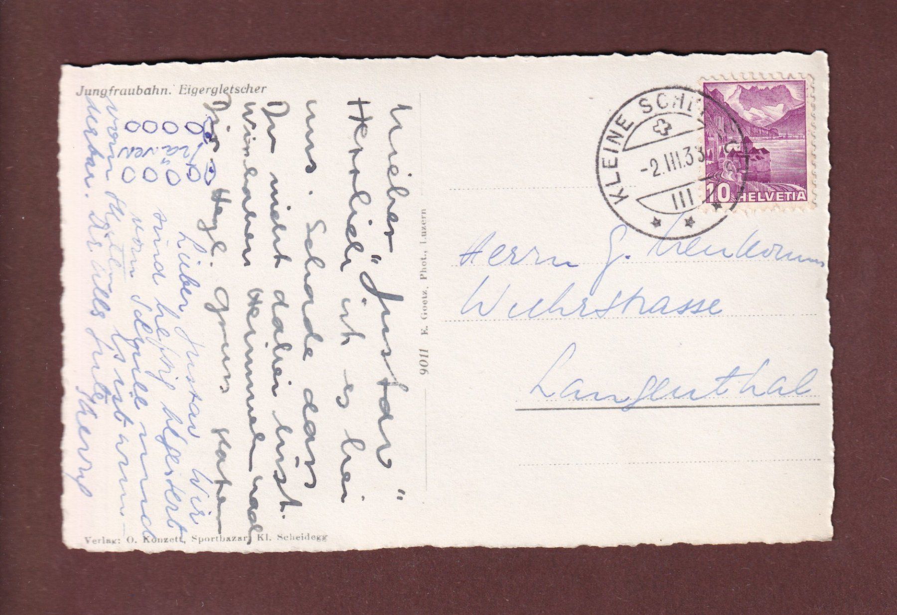 Cartes postales: Jungfraubahn - EIGERGLETSCHER - 1938 – D'occasion à Pully par nicecards-shop 1