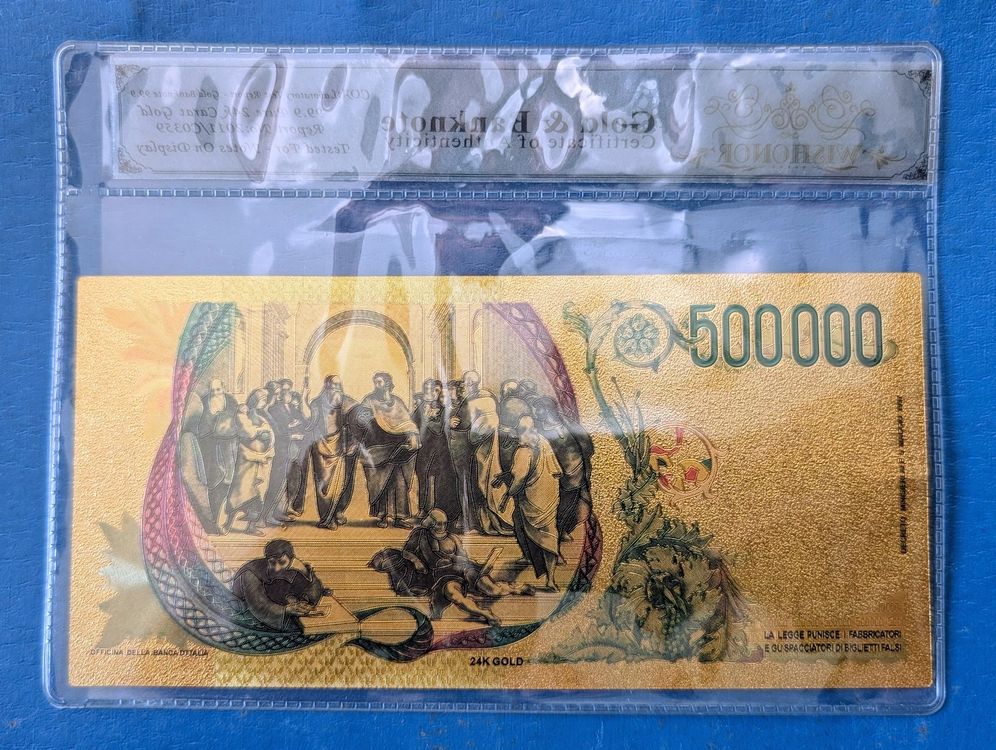 Italien-500000 Lire (24k Gold Folienbanknote) (Neu und originalverpackt ...