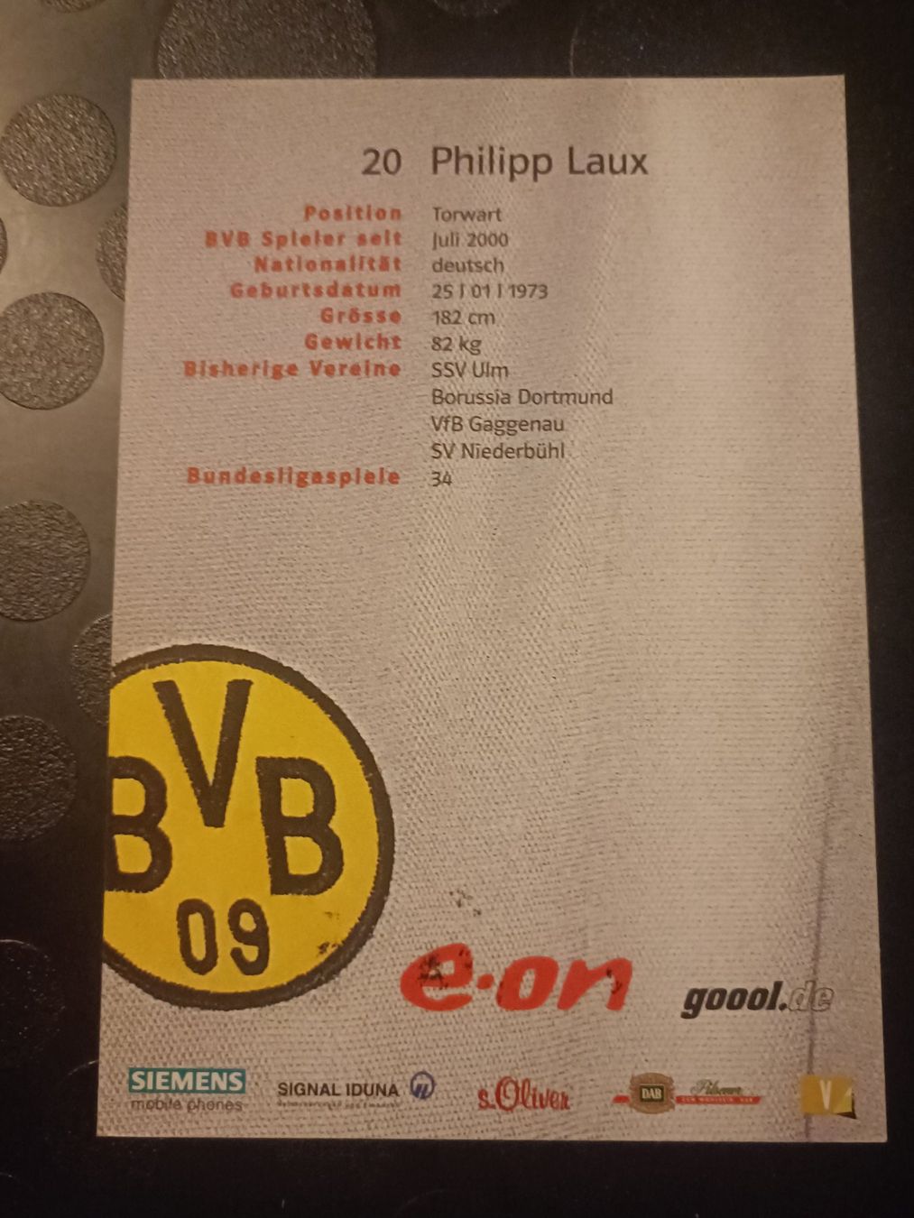 Autografi: Philipp Laux - handsigniert BVB - Borussia Dortmund – Usato da Menziken venduto da Artographs 1