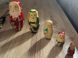 5 poupées russes Matriochkas en bois Motif Père Noël