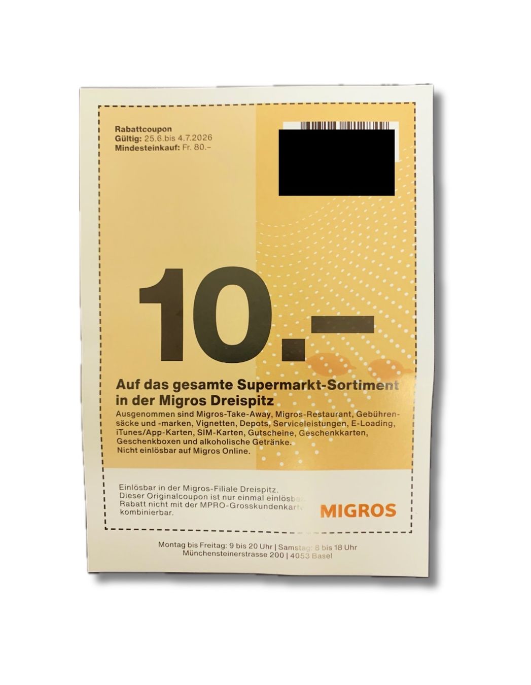 Gutscheine: Rabattcoupon 10.- Migros – Neu (gemäss Beschreibung) aus Basel von Budas