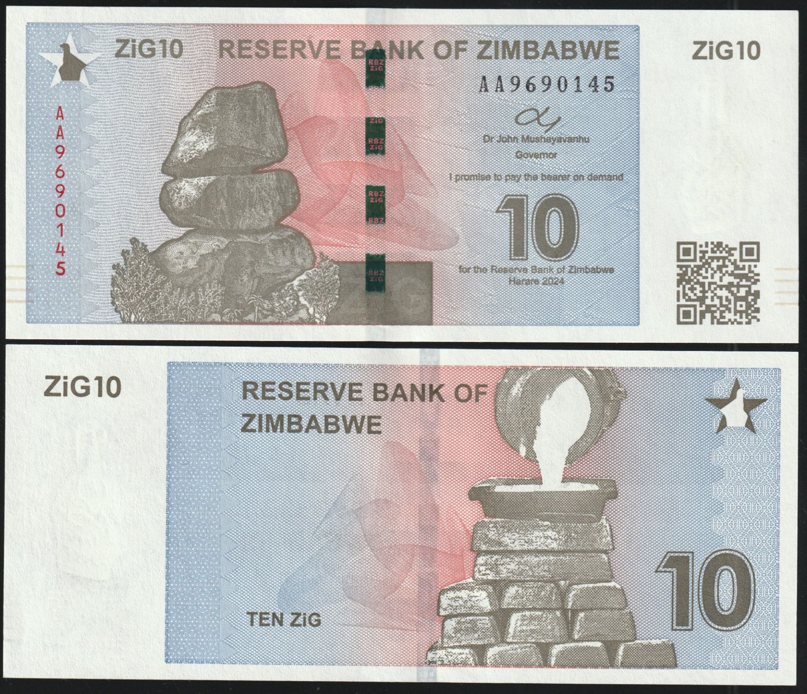Banknoten: Zimbabwe 10 Zig Dollars UNC 2024 – Neu (gemäss Beschreibung) aus Naters von Radman