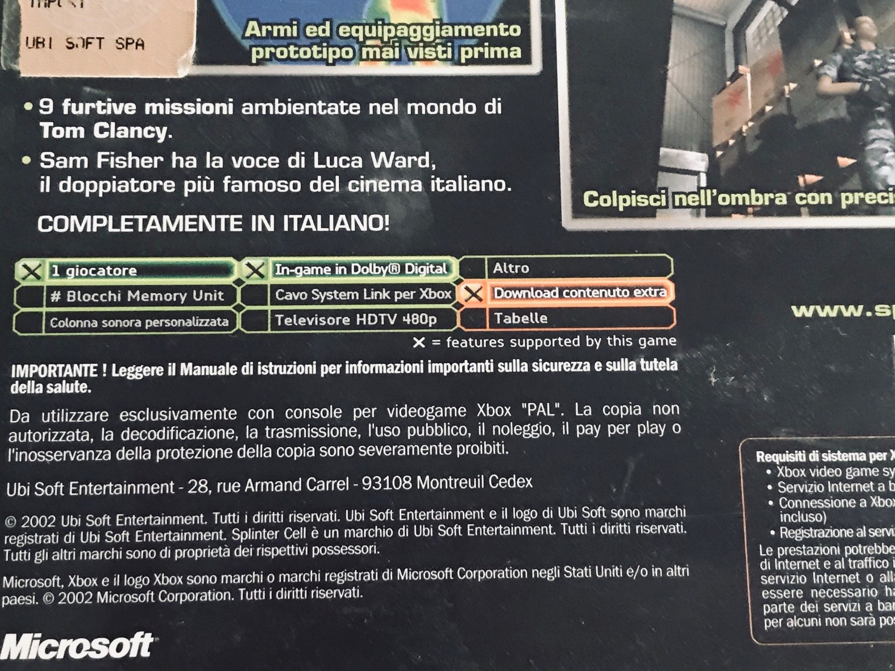 Microsoft Giochi: XBOX (CLASSICS) TOM CLANYS SPLINTER CELL - ITALIENISCH – Usato da Buchs AG venduto da fischli610 5