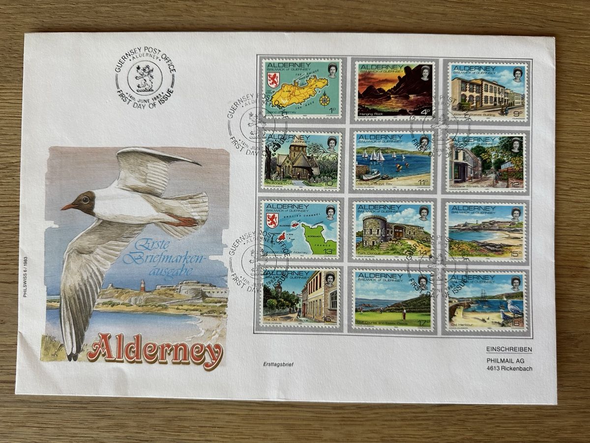 Tutti i francobolli: Guernsey - 1983 Alderney FDC – Usato da Schmitten / FR venduto da Samsara169