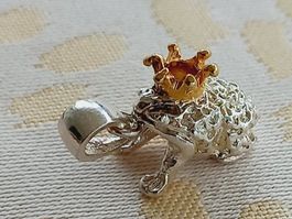 Schmuck Anhänger Frosch Silber, Krone vergoldet