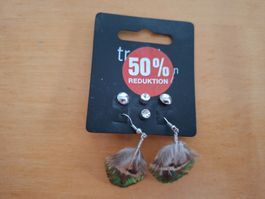 Trendige Ohrringe Set mit Federn, Silberlook, Neu!