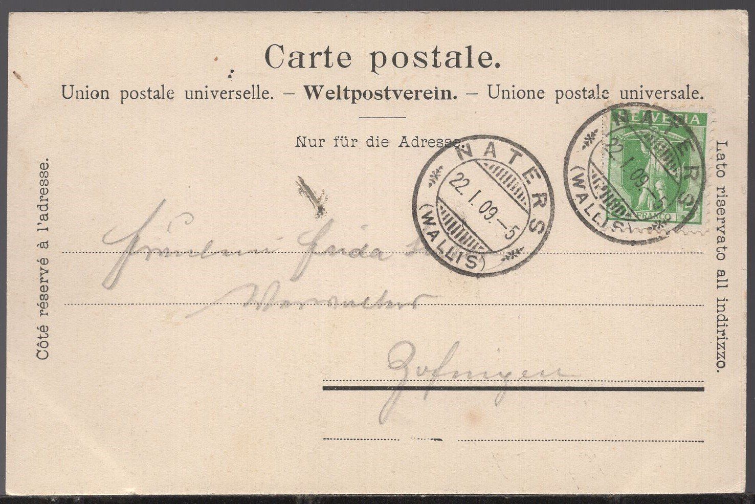 Ansichtskarten: Eglise  de  Naters   1909 – Gebraucht aus Aarau von kufi44 1
