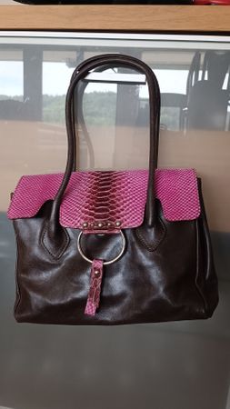Ledertasche Stefano Dellera braun-pink mit Schlangen-Akzent