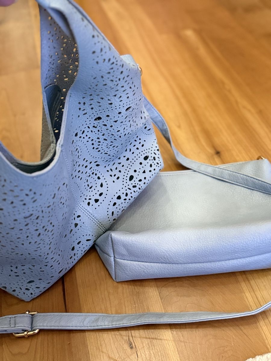 Borse da donna: Hellblaue Damen Handtasche mit Muster - Sommerlich! – Usato da Glattbrugg venduto da Toya77 2