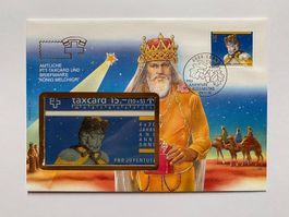 FDC Amtliche PTT-Taxcard + PJ Briefmarke König Melchior 1992