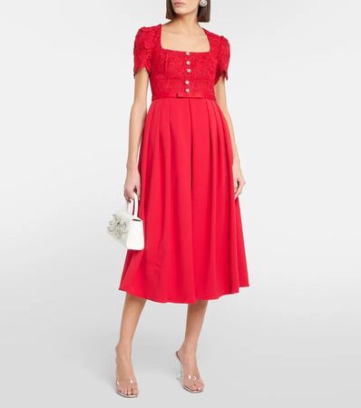Like New! Self-Portrait Red Lace Crepe Midi Dress, Size: 36