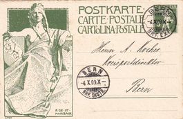 Ganzsache Einweihung des Weltpost-Denkmals in Bern 1909 (ET)