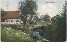 Landwirtschaft/Dorfbach 1912 mit Strohdachhaus