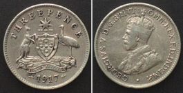 AUSTRALIEN 3 Pence 1917 M GEORGE V. Silber ERHALTUNG! vz