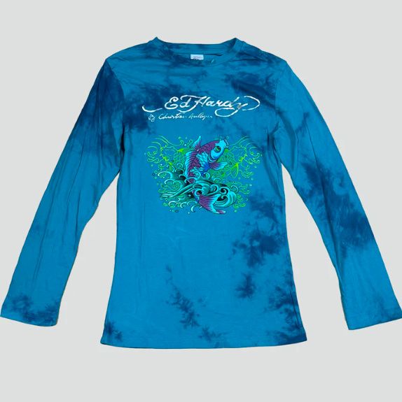 Ed Hardy Koi Fish Tie Dye Longsleeve Shirt (Gebraucht) in St - Main Image