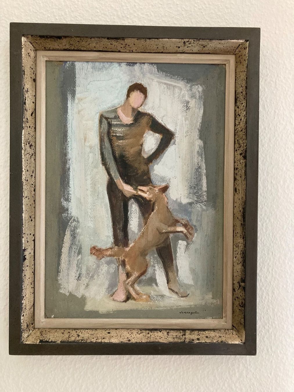 Tableaux: KARL SCHLAGETER "Junger Mann mit Hund", um 1900, 40 x 30 cm – D'occasion à Zürich par kostbares