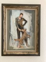 KARL SCHLAGETER "Junger Mann mit Hund", um 1900, 40 x 30 cm