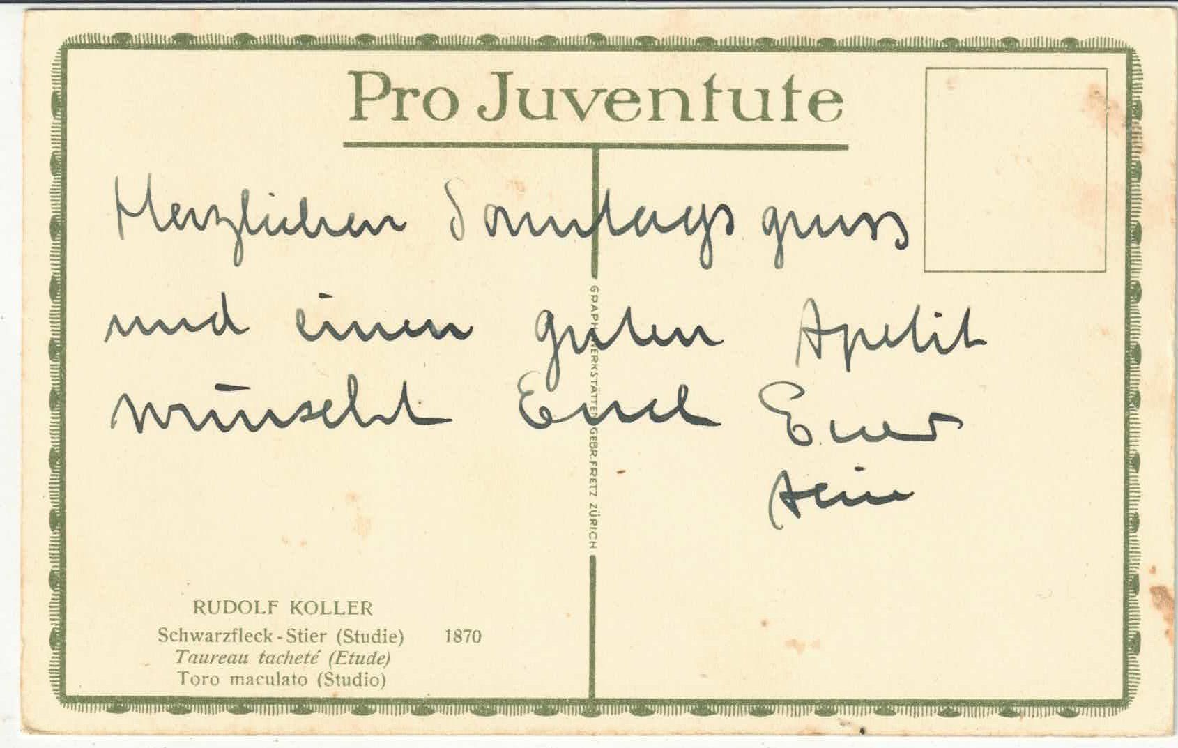 Cartes postales: Pro Juventute - Rudolf Koller - Schwarzfleck Stier – D'occasion à Ettingen par Kartenplanet 1
