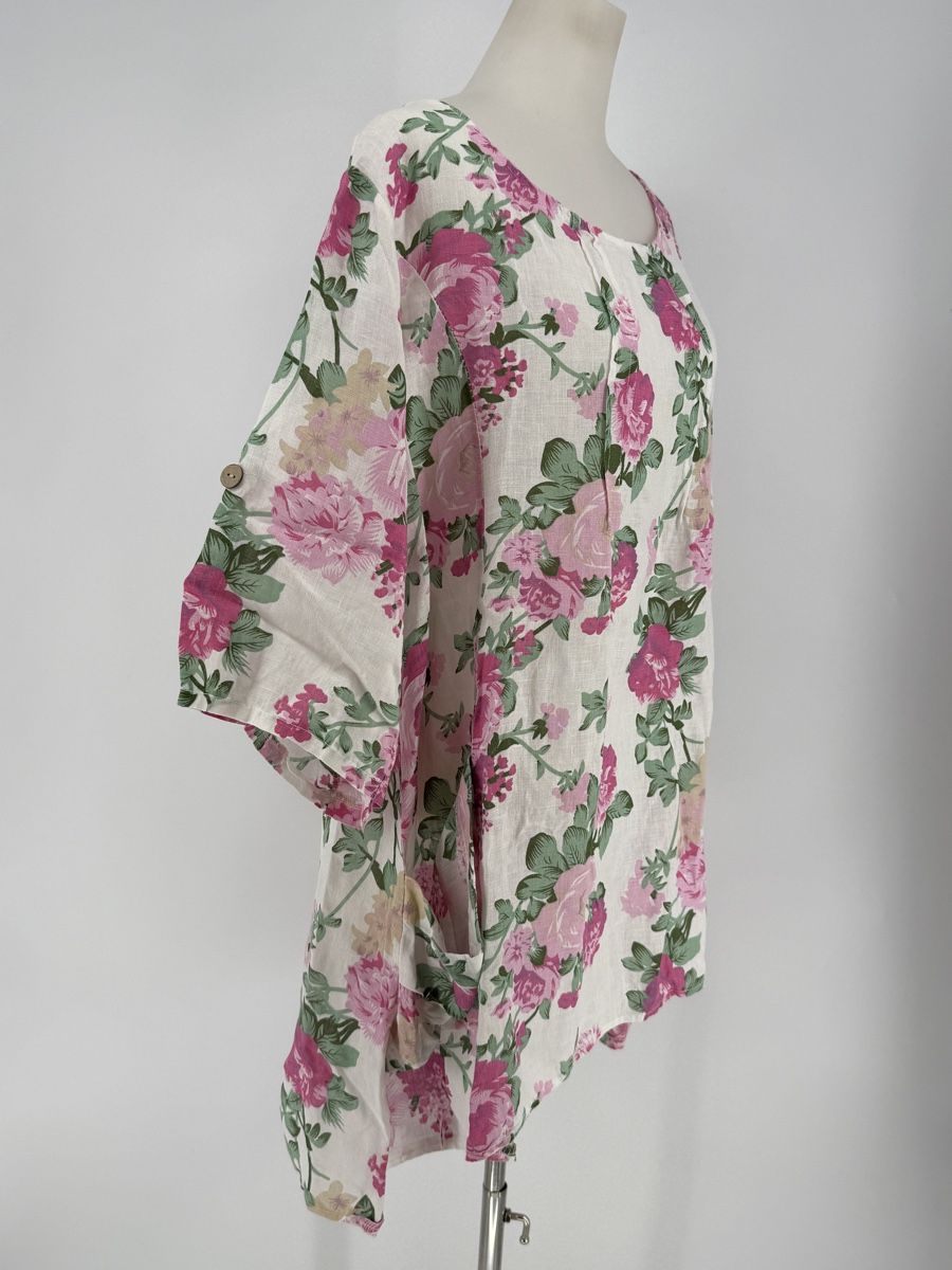 Blusen: Leinen Bluse mit Blumenmuster Gr. 48/50 – Gebraucht aus Auenstein von moin. 1