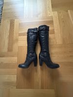 Elegante, schwarze Damenstiefel aus Leder, Grösse 36