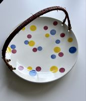 Mid Century Obstteller mit Basthenkel, “Polka Dots”