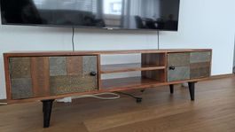 TV-Möbel DION Vintage, Akazie, 140 cm, Kupfer/Messing-Front
