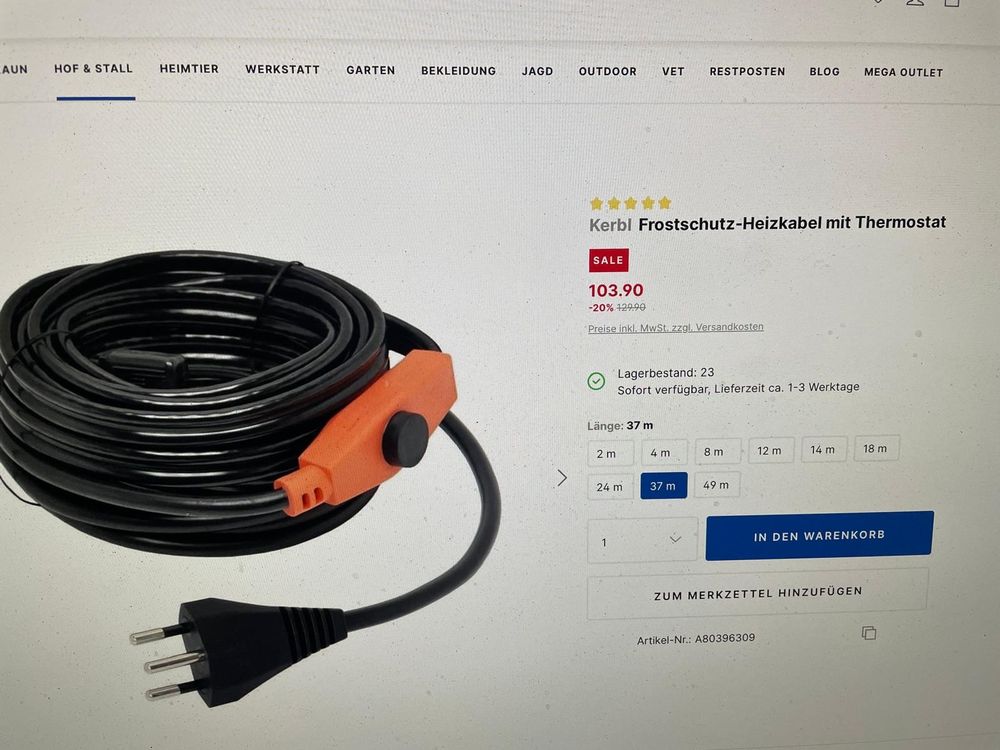 Produktbild von Heizkabel Pflanzen Flow Wire 18 Frostschutzkabel | Länge: 18 M Frostschutzkabel + 1,8 M Pflanzen Heizung