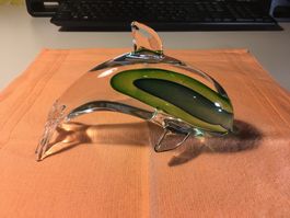 Delphin, Glas, grün-blau-weiss, von Holtzheimer, massiv