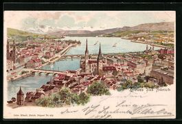 Litho Zürich, Ortsansicht aus der Vogel