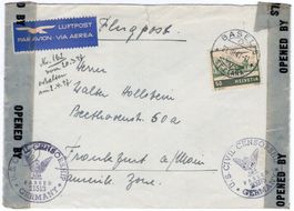 50 Rp. Flugpost mit ABART "weisses Dach" auf Zensurbrief