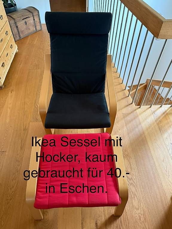 Ikea Sessel: Sessel Pöang mit Hocker – Gebraucht aus Eschen von sba_8jzv