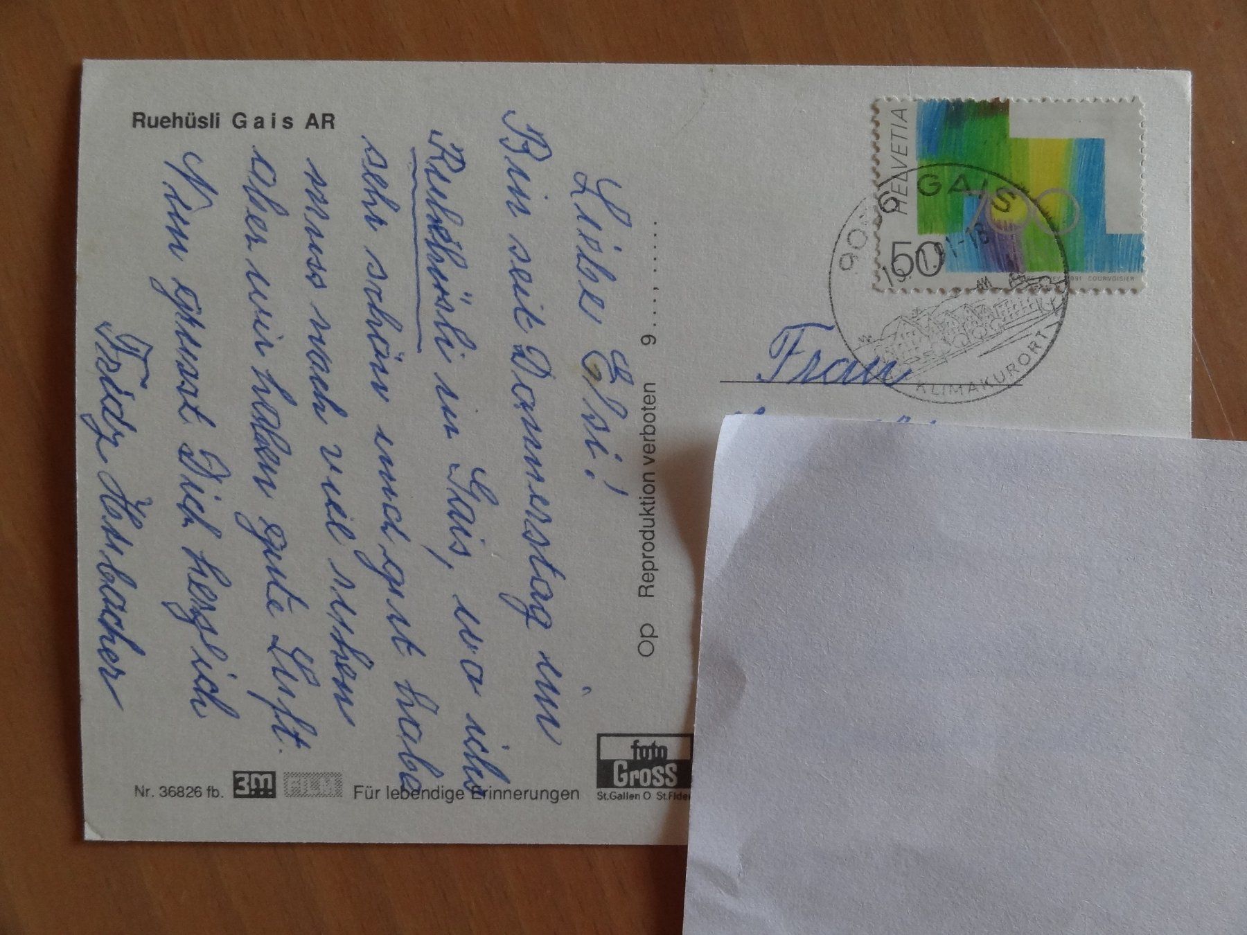 Cartoline postali: Gais - Ruehüsli - 1991 – Usato da St Léonard venduto da Riglin 1