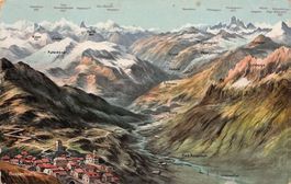 Vogelschau-AK Hospenthal, Furkapass, gelaufen 1910