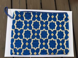 Elegante Kosmetiktasche /Clutch Blau-Gold mit Ornamentmuster