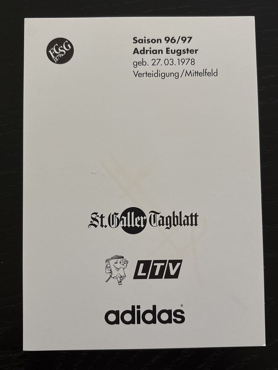 Autografi: FC St. Gallen Autogrammkarte Adrian Eugster Saison 96/97 – Usato da Uetendorf venduto da hoisle 1