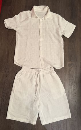 Herren Sommer Set weiss Kurzarmhemd Shorts neuwertig