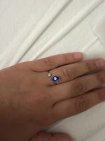 Ring Hand Fatima Evil Eye Blue White Stone Silver Colour