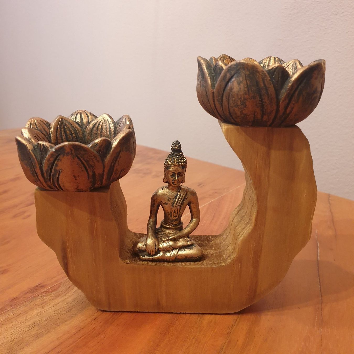 Portacandele: Teelichthalter Buddha, Echtholz, neu – Nuovo e nell'imballaggio originale da Neuendorf venduto da DeSiriA